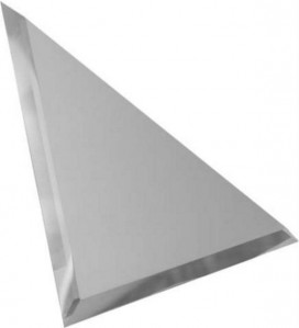 Треугольная зеркальная серебряная матовая плитка с фацетом 10мм ТЗСм1-02